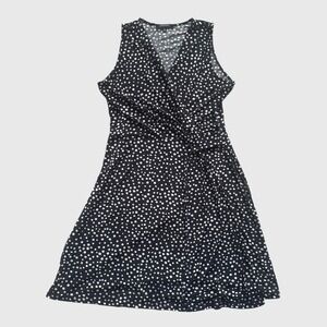 Hail3y:23 Black White Polka Dot Faux Wrap Jersey Dress L XL pinup rockability